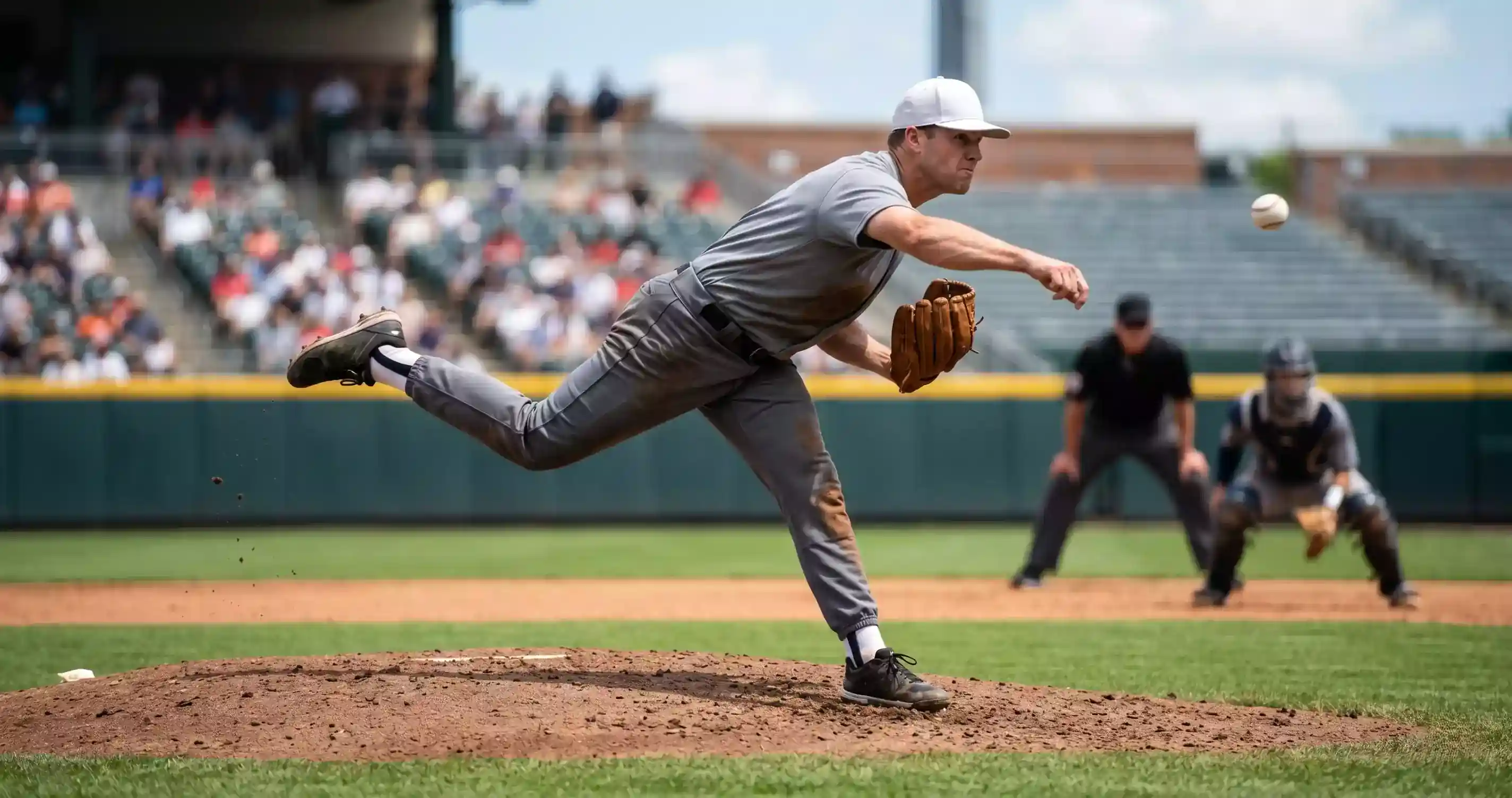 MLB starting pitcher mid-delivery on the mound during a day game